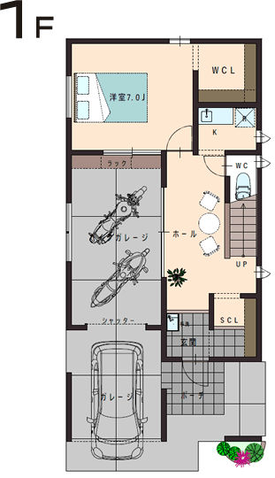 ガレージハウスモデルプラン02　間取り1F